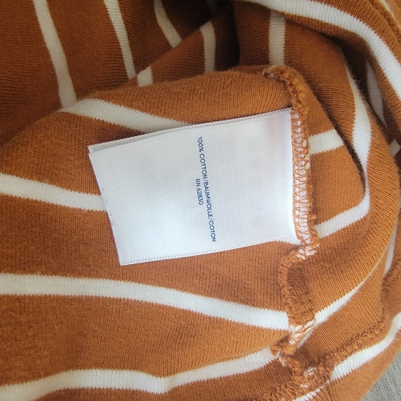 Lands' End Orange & White Striped Quarter Button Short Sleeve Cotton Top - Sz L - Picture 6 of 7